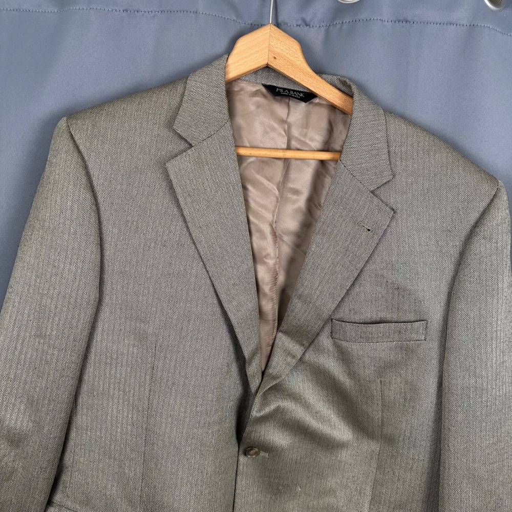 Jos. A. Bank Signature Collection 46R Blazer Tan Grey Herringbone Sport Coat - Picture 6 of 12